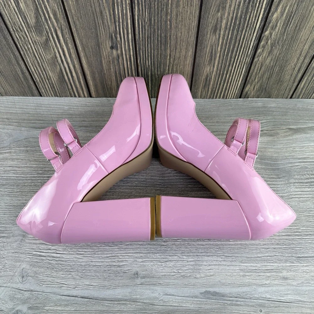 Steve Madden Womens 7.5 Pink Patent Mary Jane Platform Block Heel Pumps